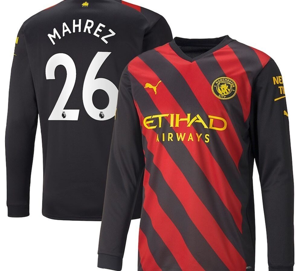 MAILLOT MANCHESTER CITY EXTERIEUR MAHREZ MANCHES LONGUES 2022-2023